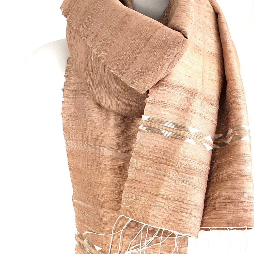Southwestern Style Tan Woven Scarf with Fringe